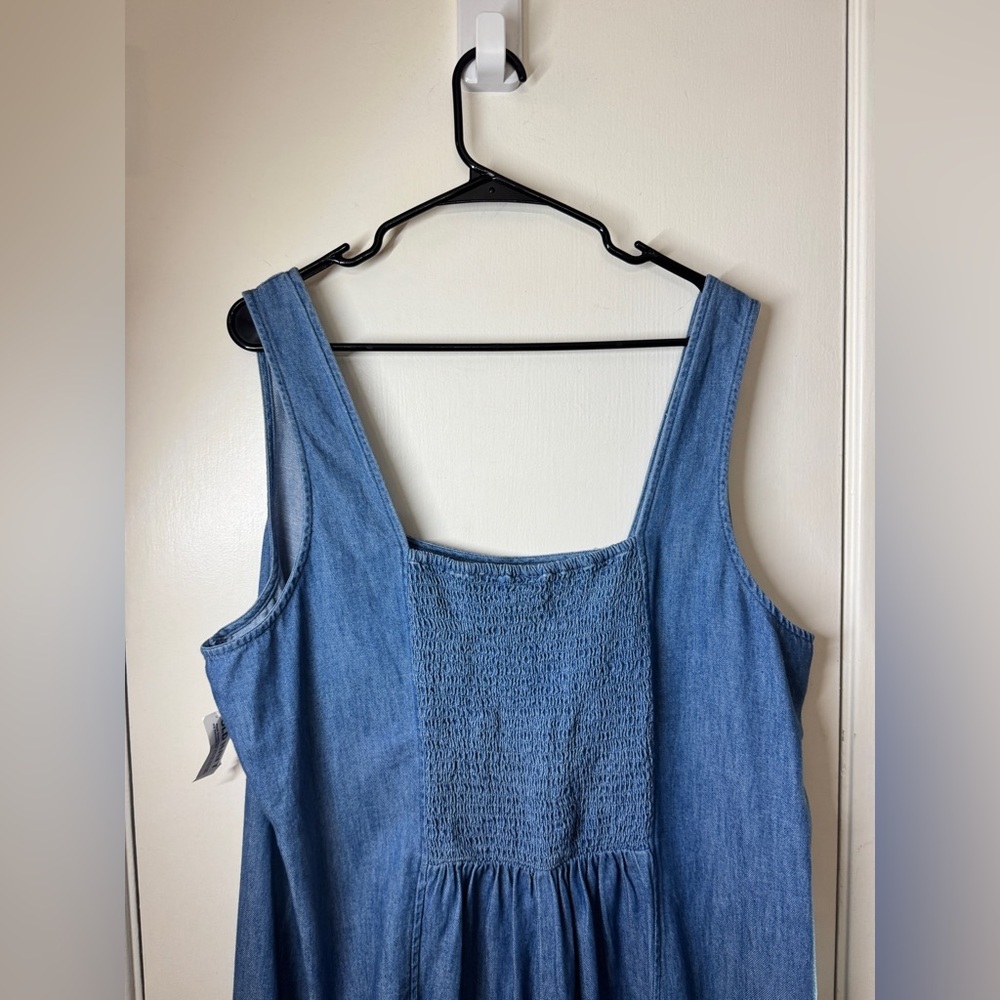 NWT Old Navy Denim Blue Chambray Square Neck 100% Cotton Midi Dress Size XXL - Picture 7 of 12